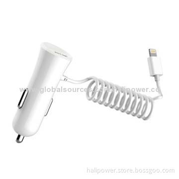 USB Car Charger with Lightning Tip, 12V Input